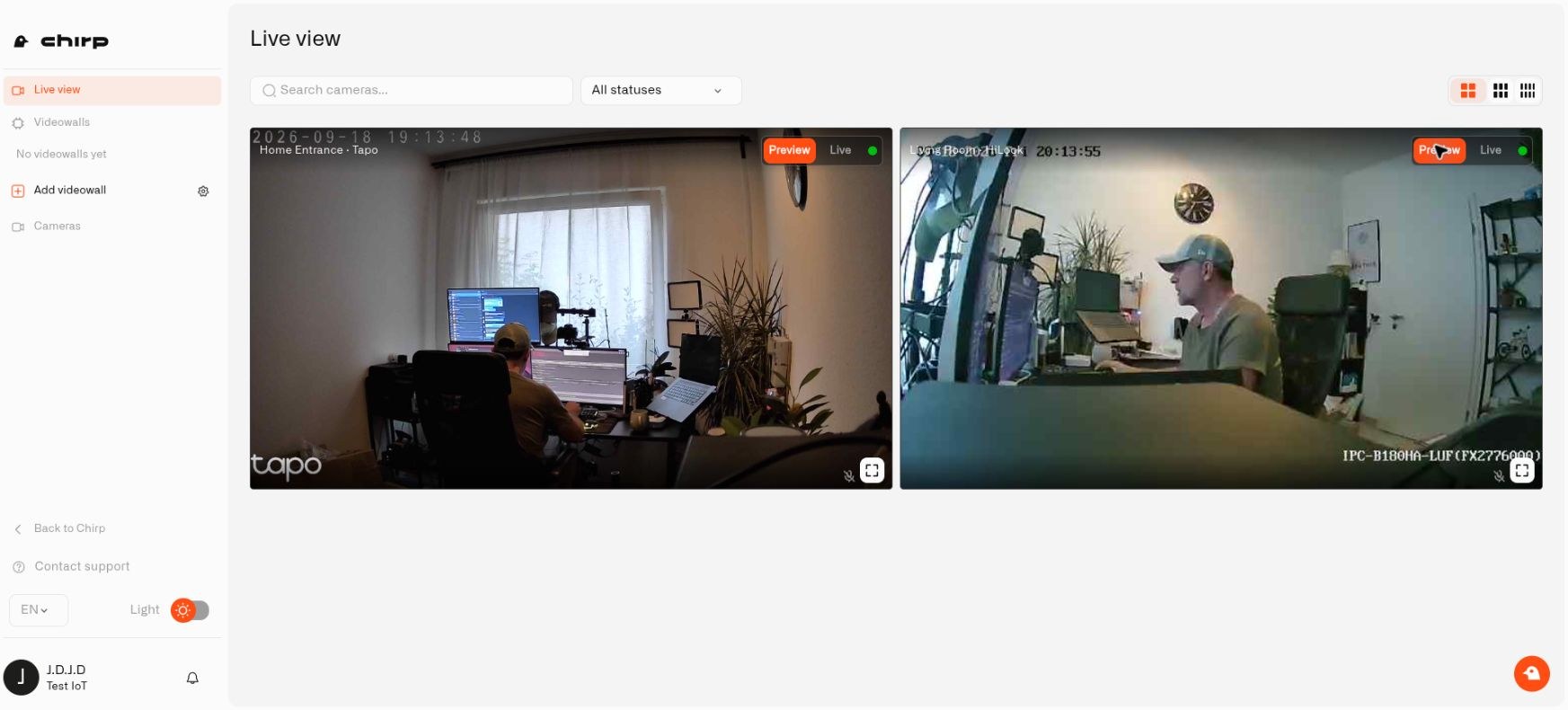 Chirp Lens Live view with two connected cameras