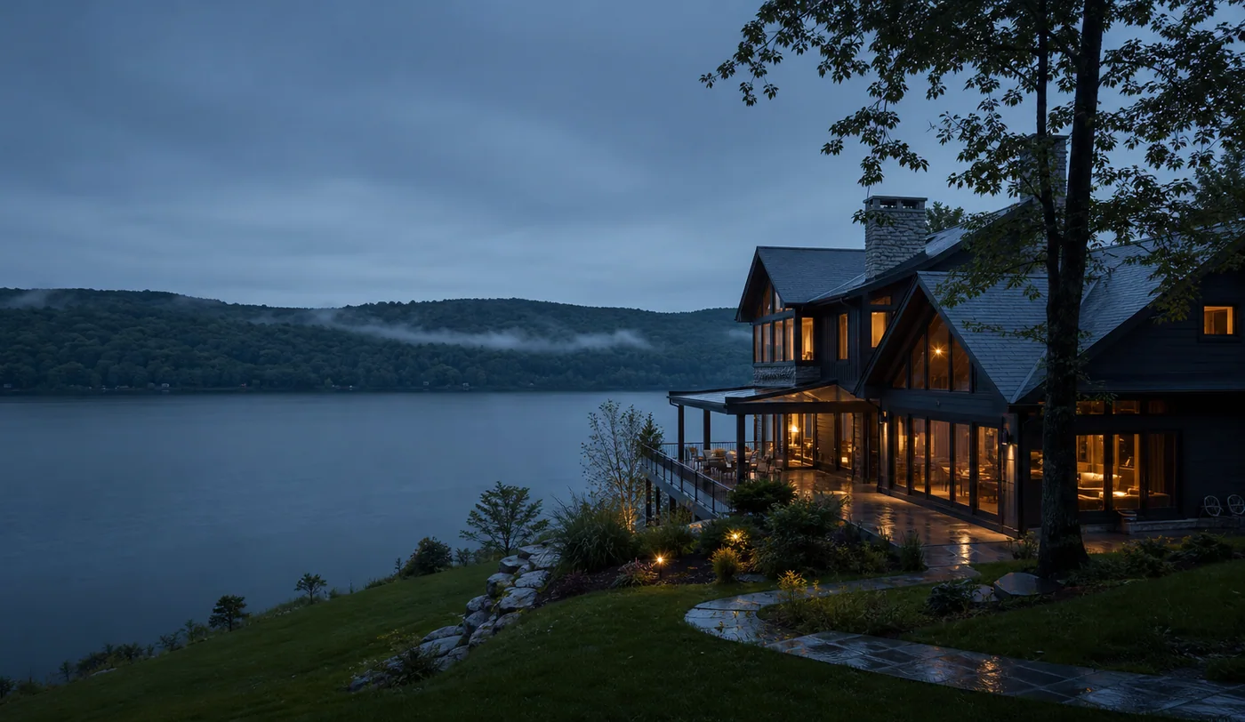 A quiet seasonal home overlooking a Finger Lakes landscape