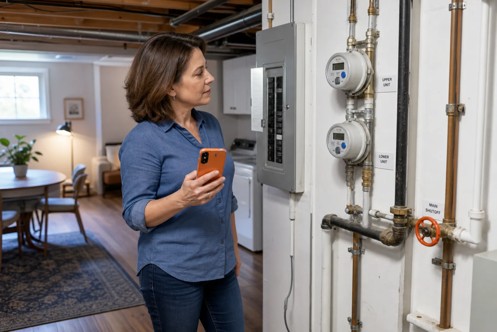 Residential water and electricity meters in a rental property